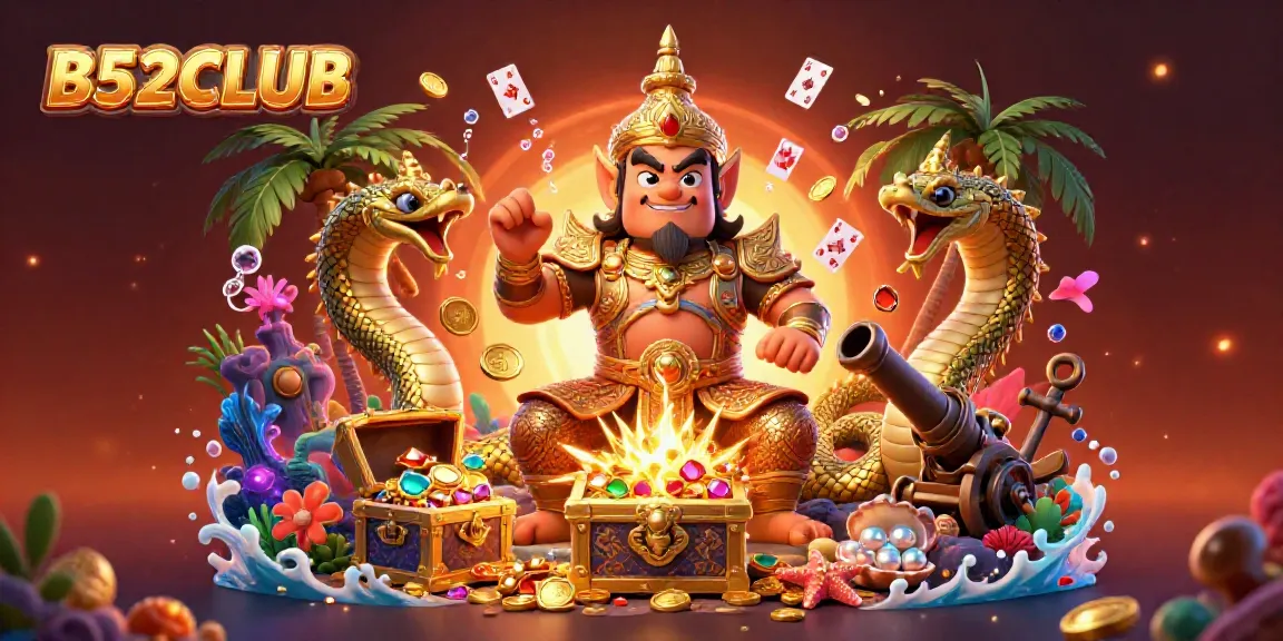B52CLUB showcases thrilling gaming excitement with vibrant visuals and dynamic elements, featuring a mythical temple guardian.