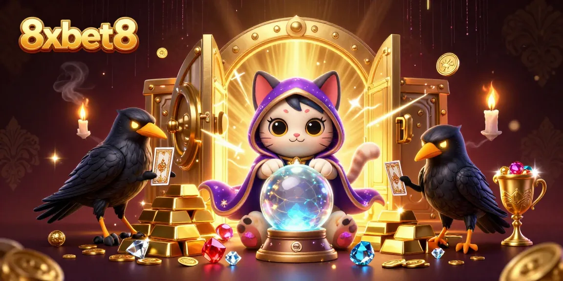 Experience thrilling fun with 8xbet8 casino games featuring fortune teller cat and tarot raven.