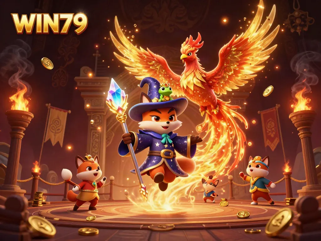 Engage with WIN79’s thrilling atmosphere featuring a wizard fox, phoenix, and enchanting game elements.
