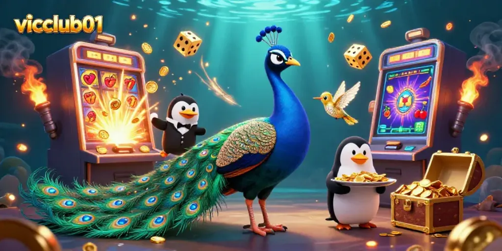 Experience vibrant gaming excitement with vicclub01's rich visual extravaganza of casino elements.