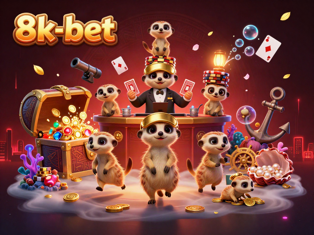 Experience the thrill of 8k-bet gaming with meerkats showcasing a vibrant casino.