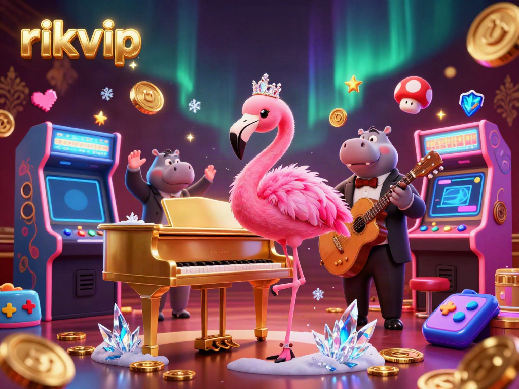 Feel the thrill with rikvip as cartoon characters celebrate a vibrant casino atmosphere filled with games and excitement.