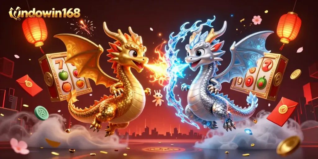 Experience thrilling gameplay with indowin168's vibrant 3D fantasy casino scene featuring dragons and slots.