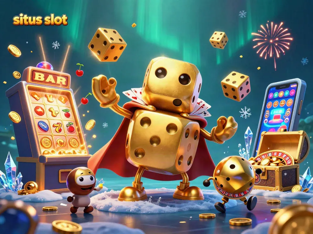 Engage with exciting situs slot experiences featuring vibrant 3D characters and golden dice action.