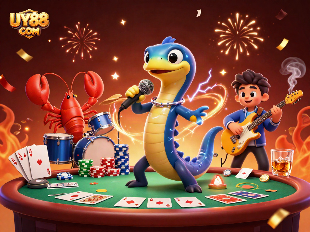 Engage with exciting online gaming at UY88 COM with vibrant casino characters and action scenes.
