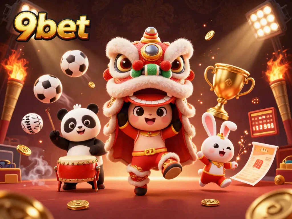 Experience dynamic gaming action with 9bet in a vibrant 3D casino scene.