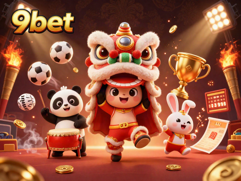 Experience dynamic gaming action with 9bet in a vibrant 3D casino scene.