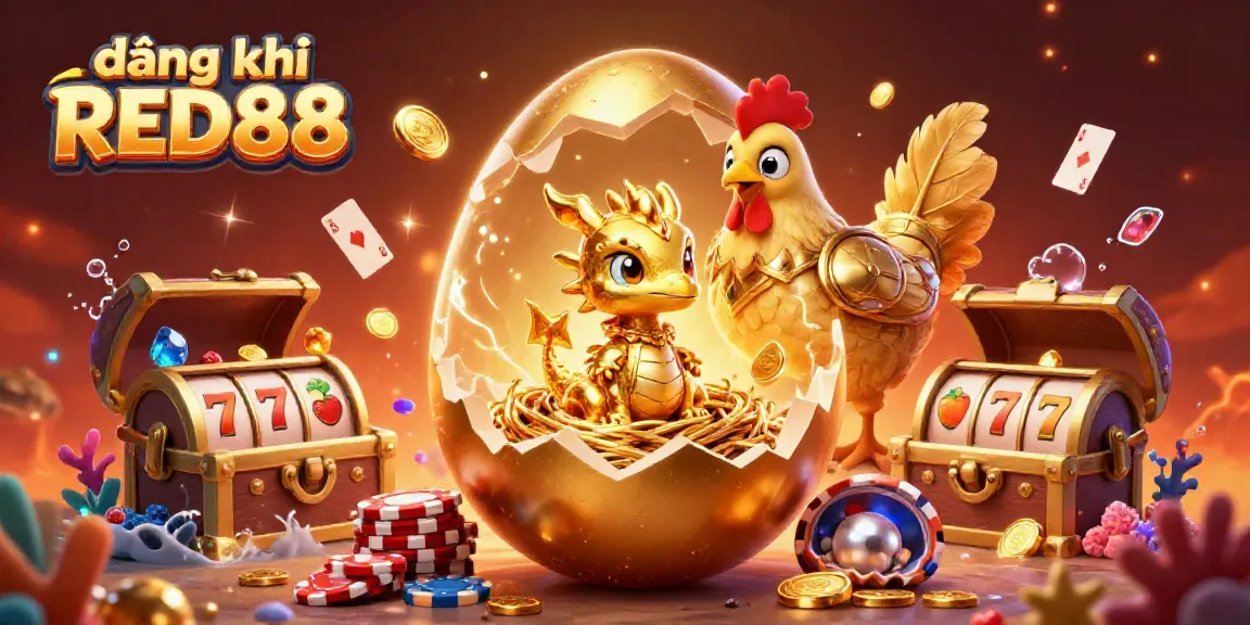Experience the thrill of đăng ký RED88 with a golden dragon guarding a nest of poker chips and bright casino elements.