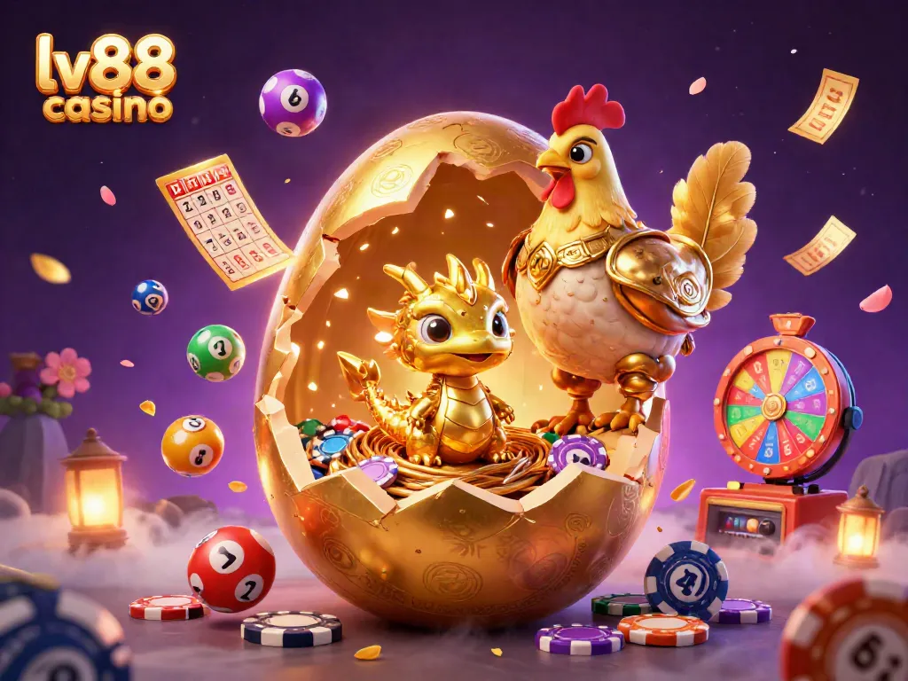 Enjoy thrilling fun at lv88 casino with an animated scene of a golden dragon and poker chips.