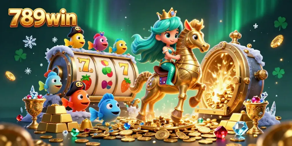 Join the excitement of 789win with colorful slot action, treasure, and a magical underwater scene.